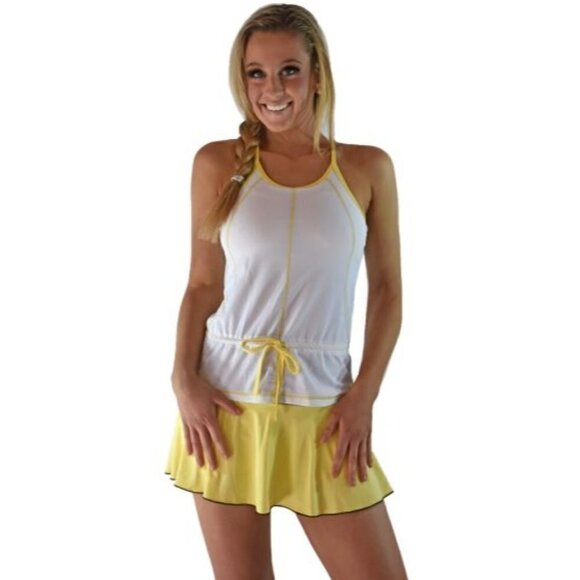 Adedge Peformance Intrepid White Yellow Trim Tennis Tank Top, Size Medium - Picture 2 of 8